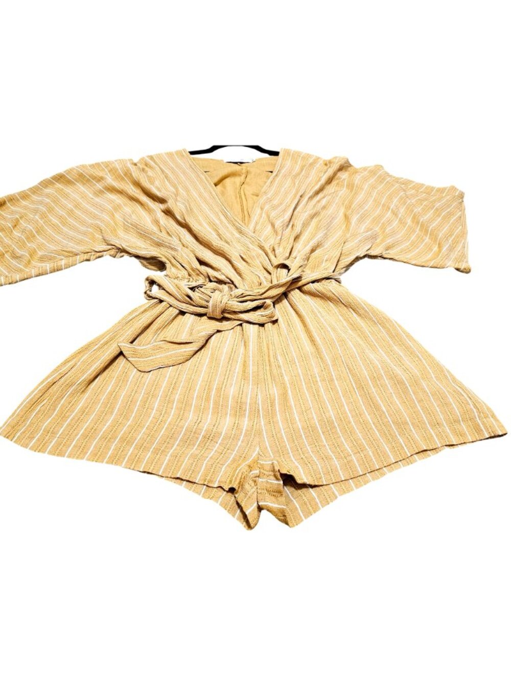 Yellow Striped Wrap Romper With Tie Waist By LuBella Boutique - Size S - Picture 7 of 13